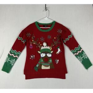 33 Degrees Ugly Christmas Sweater Rudolph Reindeer Ugly Christmas Girls Medium